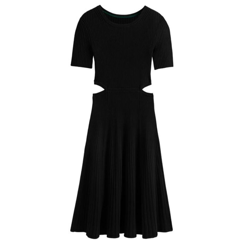 Boden Ribbed Cutout Knit Short Sleeve Midi Dress Black Size 6 - Picture 4 of 11